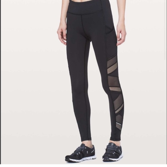 Lululemon Black Mesh Zig Zag Leggings - Picture 1 of 5